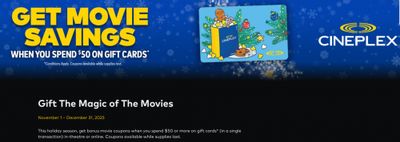 Cineplex Canada: Get A Holiday Gift Bundle When You Spend $50 On Gift Cards