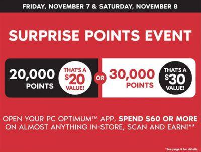 Shoppers Drug Mart Canada: Surprise Points Event November 7th & 8th: Get up to 30,000 PC Optimum Points When You Spend $60