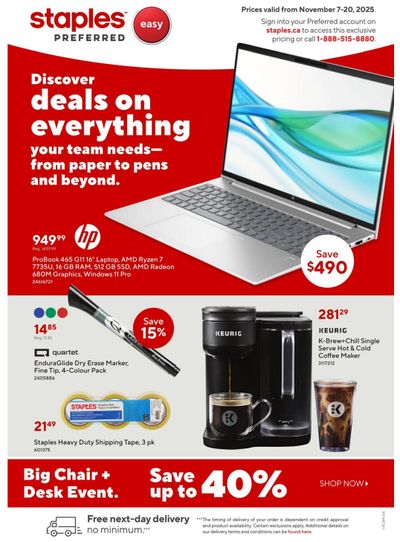 Staples Preferred Flyer November 7 to 20