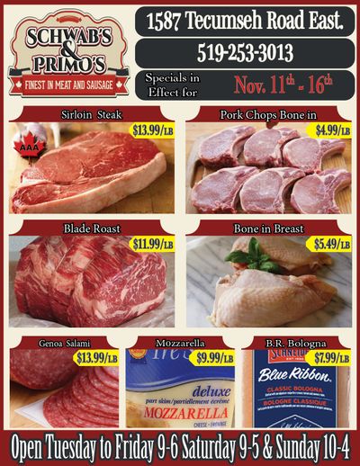 Schwab's & Primo's Flyer November 11 to 16