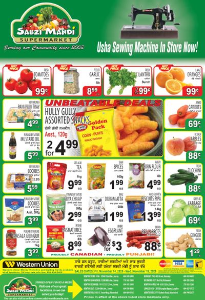 Sabzi Mandi Supermarket (Lower Mainland) Flyer November 14 to 19