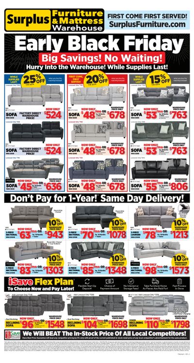 Surplus Furniture & Mattress Warehouse (Sault Ste Marie) Flyer November 17 to 23