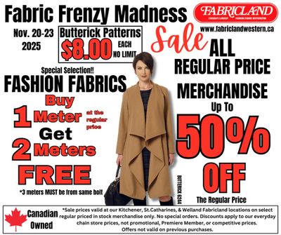 Fabricland (Kitchener, St. Catharines, Welland) Flyer November 20 to 23
