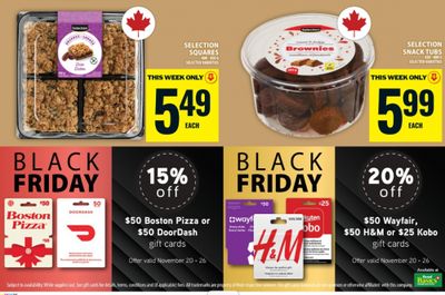Food Basics Ontario Black Friday Offer: 15% Off $50 Boston Pizza or DoorDash Gift Cards and 20% off $50 Wayfair, H&M, or $25 Kobo Gift Cards