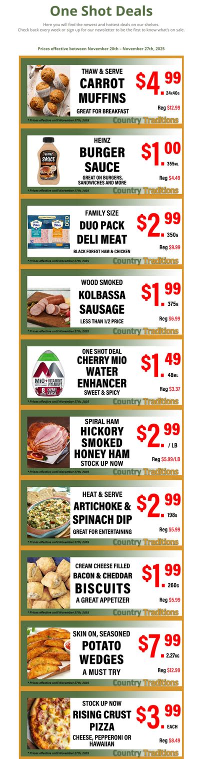 Country Traditions One-Shot Deals Flyer November 20 to 27