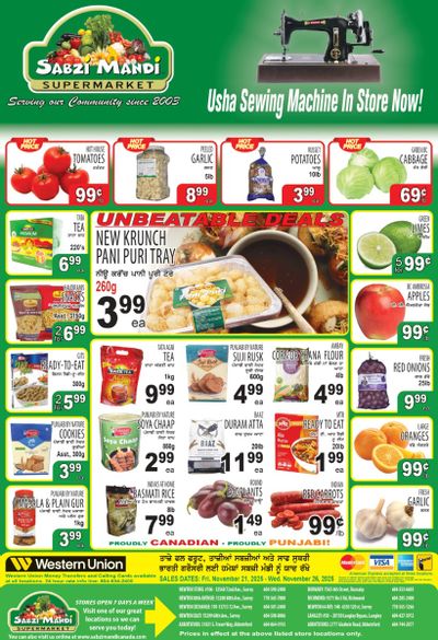 Sabzi Mandi Supermarket (Lower Mainland) Flyer November 21 to 26