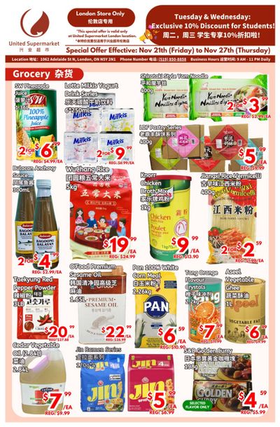 United Supermarket (London) Flyer November 21 to 27