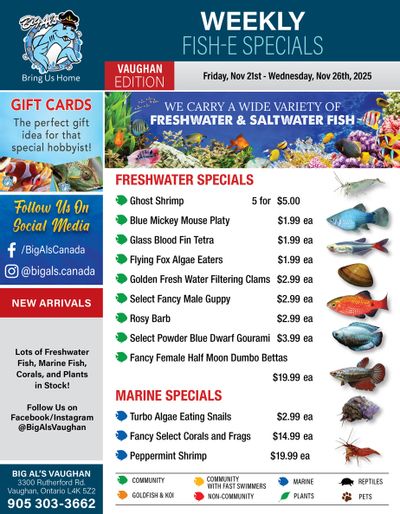 Big Al's (Vaughan) Weekly Specials November 21 to 27