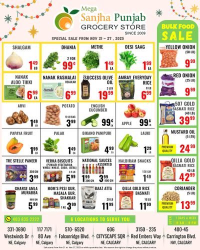 Sanjha Punjab Grocery Store Flyer November 21 to 27