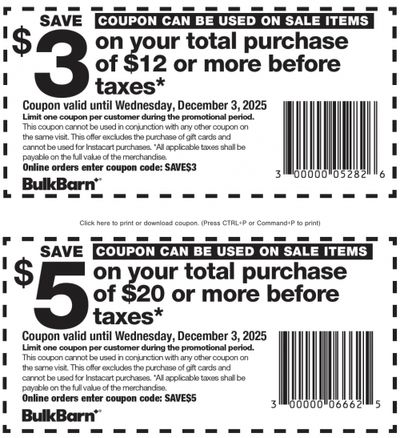 Bulk Barn Canada Coupons and Flyer Deals: Save $3 to $5 Off Your Purchase with Coupons + 30% off Select Items