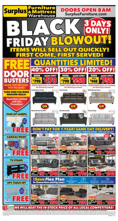 Surplus Furniture & Mattress Warehouse (St. John's, Corner Brook, Grand Falls Windsor) Flyer November 24 to 30