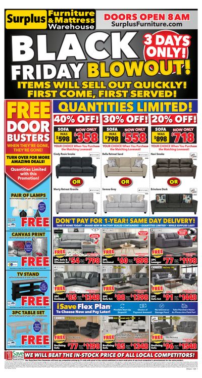 Surplus Furniture & Mattress Warehouse (S. ON) Flyer November 24 to 30