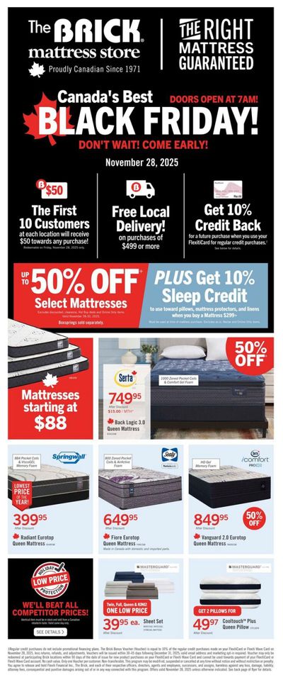 The Brick Mattress Store Black Friday Flyer November 28 to 30