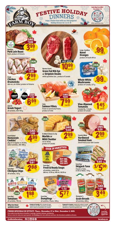 Farm Boy (Cambridge, Hamilton, king & Weber, Fairway, Brantford) Flyer November 27 to December 3