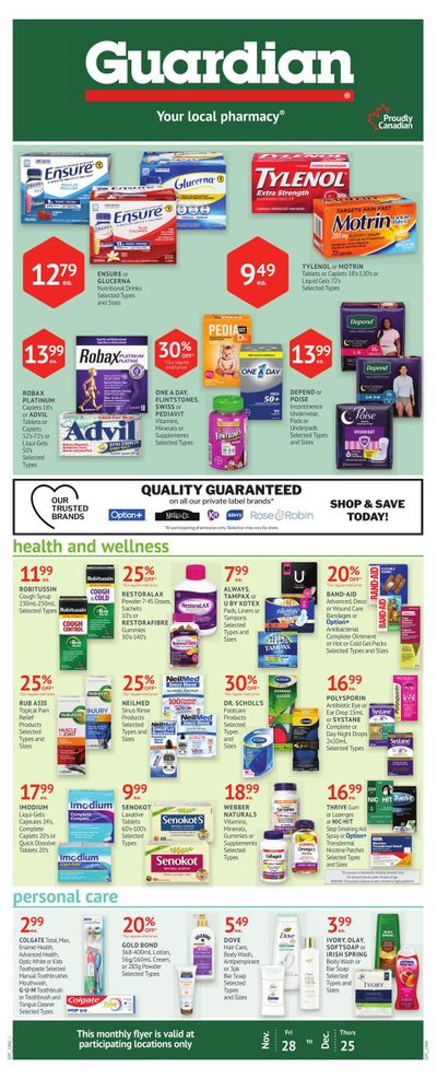Guardian Pharmacy Monthly Flyer November 28 to December 25