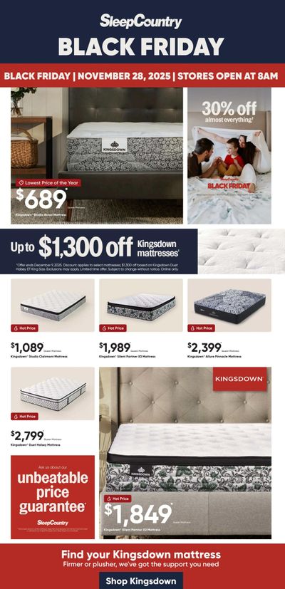 Sleep Country Black Friday Flyer November 28 to December 2