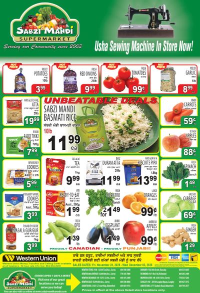 Sabzi Mandi Supermarket (Lower Mainland) Flyer November 28 to December 3