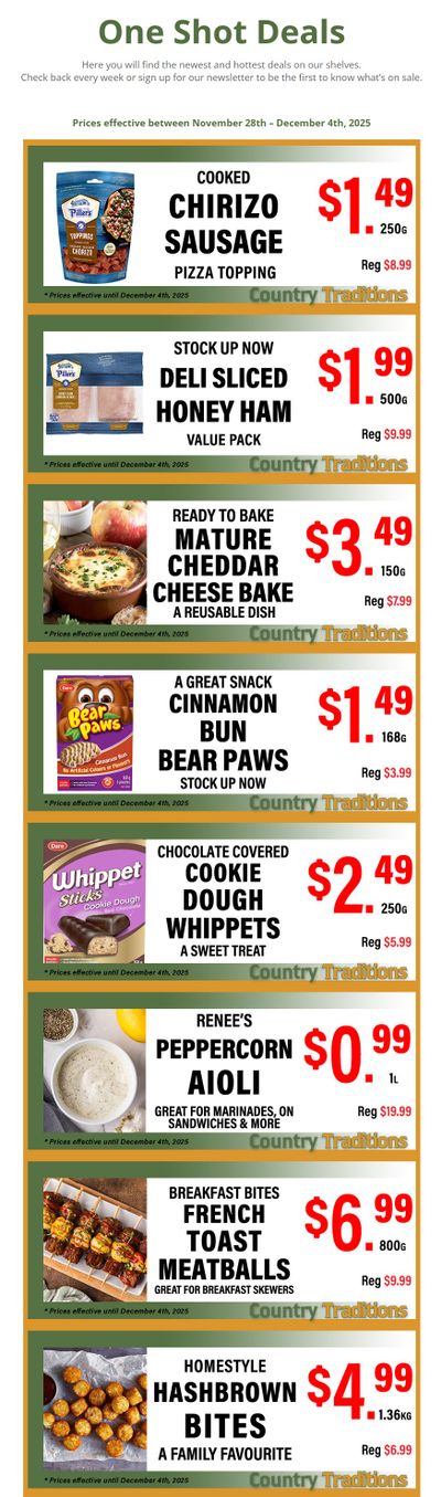 Country Traditions One-Shot Deals Flyer November 28 to December 4