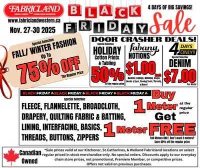 Fabricland (Kitchener, St. Catharines, Welland) Flyer November 27 to 30