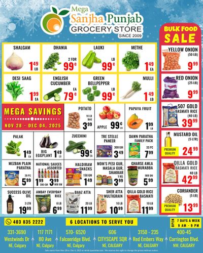 Sanjha Punjab Grocery Store Flyer November 28 to December 4