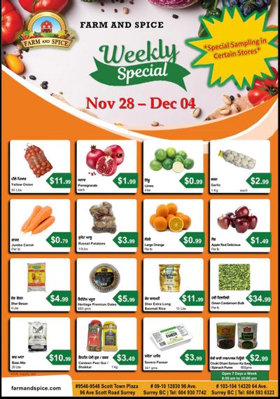 Farm And Spice Grocers Flyer November 28 to December 4