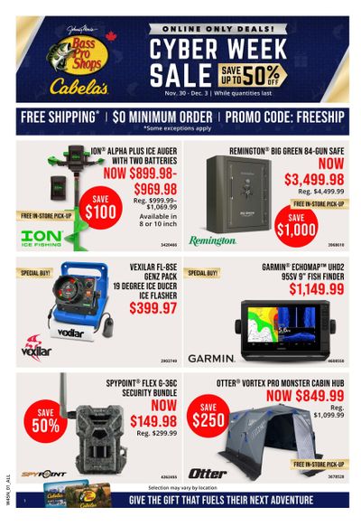 Bass Pro Shops Cyber Week Flyer November 30 to December 3
