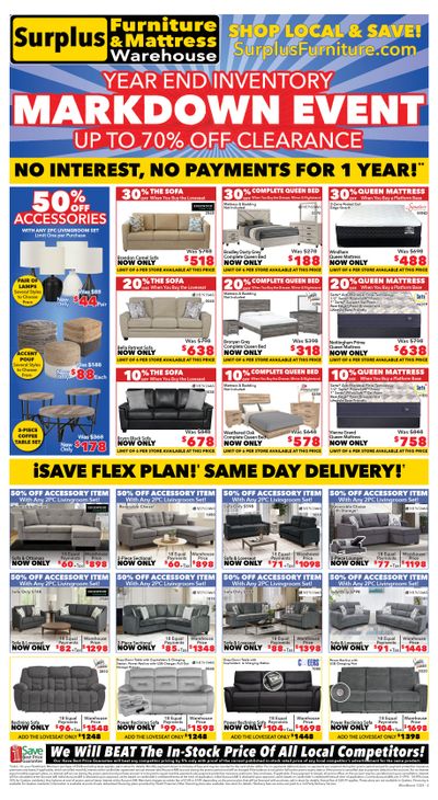 Surplus Furniture & Mattress Warehouse (Winnipeg, Brandon) Flyer December 1 to 21