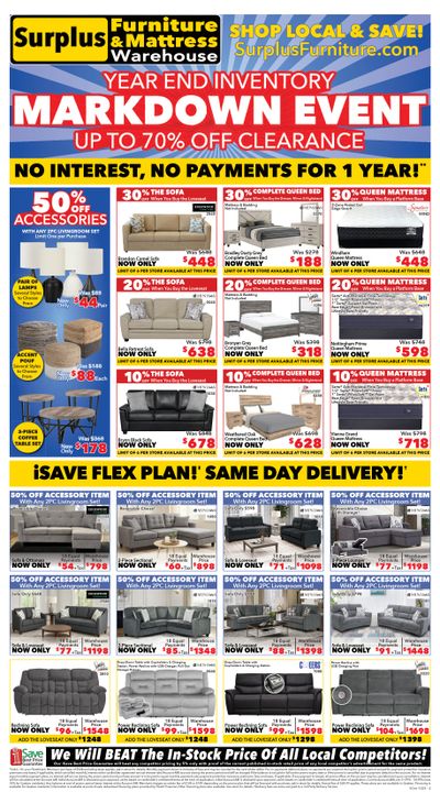 Surplus Furniture & Mattress Warehouse (S. ON) Flyer December 1 to 21