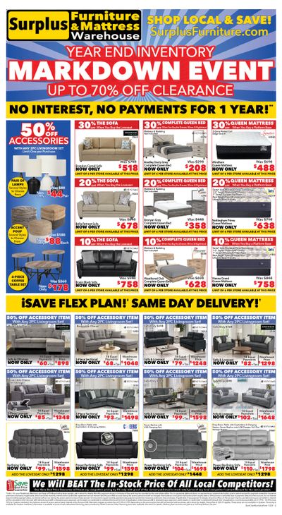 Surplus Furniture & Mattress Warehouse (Dartmouth, Charlottetown, Moncton, Saint John, Fredericton) Flyer December 1 to 21