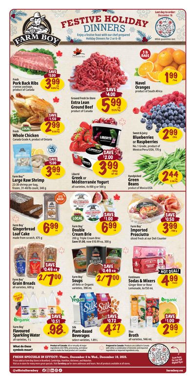 Farm Boy (Cambridge, Hamilton, king & Weber, Fairway, Brantford) Flyer December 4 to 10