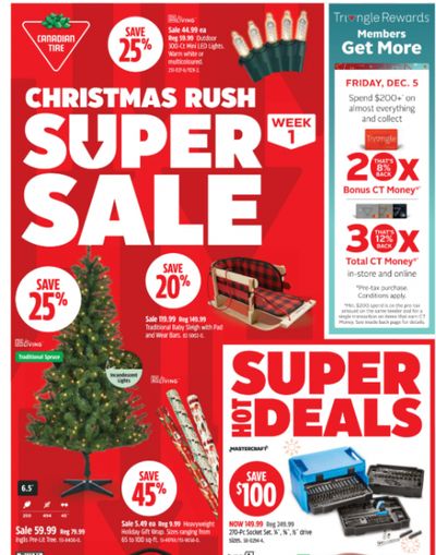 Canadian Tire Christmas Sale, Super Deals Flyer + Get 20x CT Money December 4th to 11th
