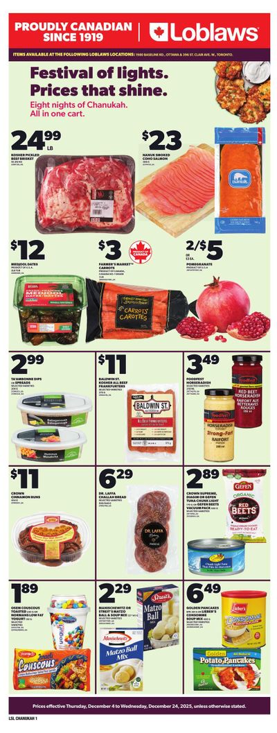 Loblaws (ON) Chanukah Flyer December 4 to 24