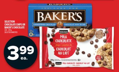 Metro Ontario: Selection Chocolate Chips or Baker’s Chocolate $3.99