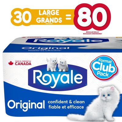 Royale Original, Soft Toilet Paper, 30 Large equal 80 rolls On Sale for $14.97 at Walmart Canada