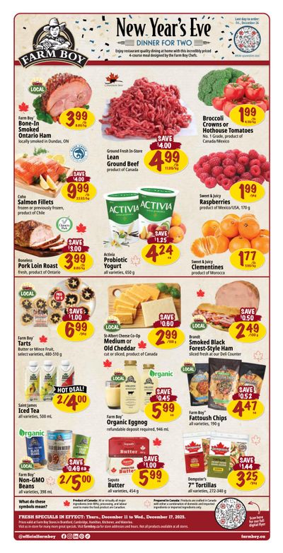 Farm Boy (Cambridge, Hamilton, King & Weber, Fairway, Brantford) Flyer December 11 to 17