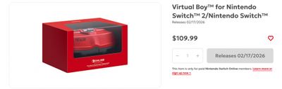 Nintendo Canada: Pre-Order Virtual Boy For Nintendo Switch 2 $109.99 for Nintendo Switch Online Members Only