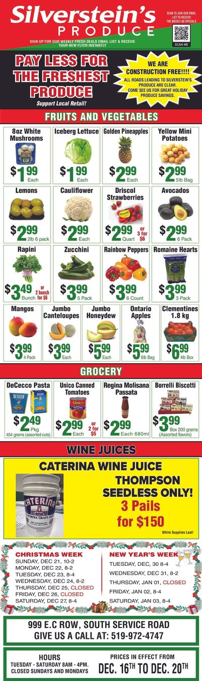 Silverstein's Produce Flyer December 16 to 20