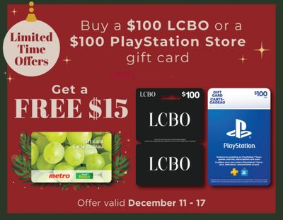Food Basics & Metro Ontario: Get a Free $15 Gift Card When You Buy a $100 LCBO or PlayStation Gift Card + More