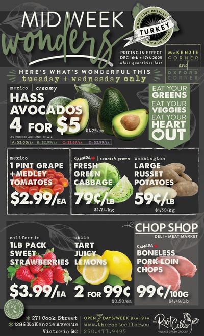 The Root Cellar Mid-Week Flyer December 16 and 17