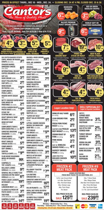 Cantor's Meats Flyer December 18 to 24