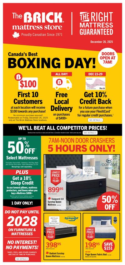 The Brick Mattress Store Boxing Day Flyer December 23 to 29