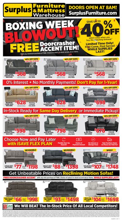 Surplus Furniture & Mattress Warehouse (St. John's, Corner Brook, Grand Falls Windsor) Flyer December 22 to 28