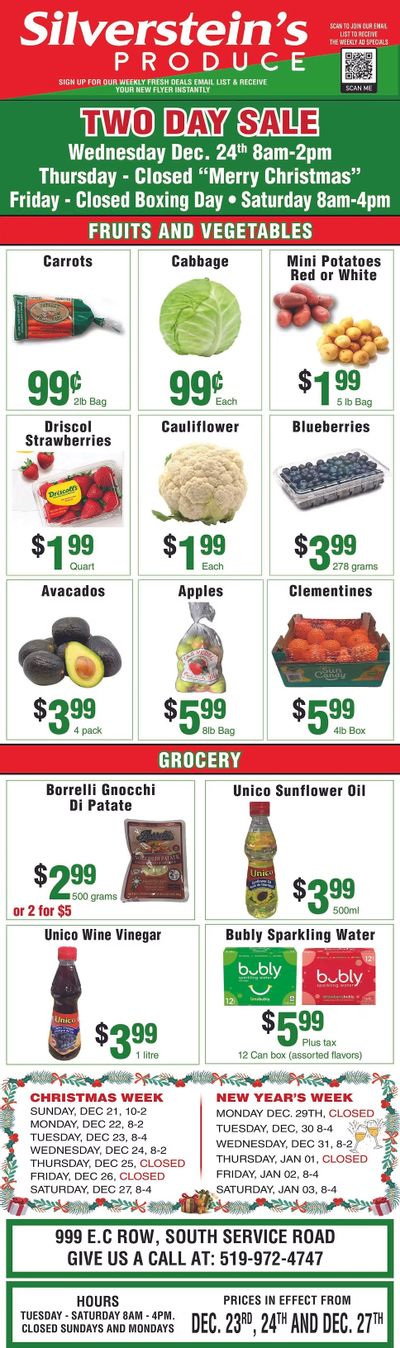 Silverstein's Produce Flyer December 23, 24 and 27