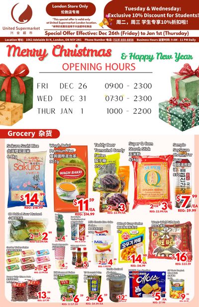 United Supermarket (London) Flyer December 26 to January 1