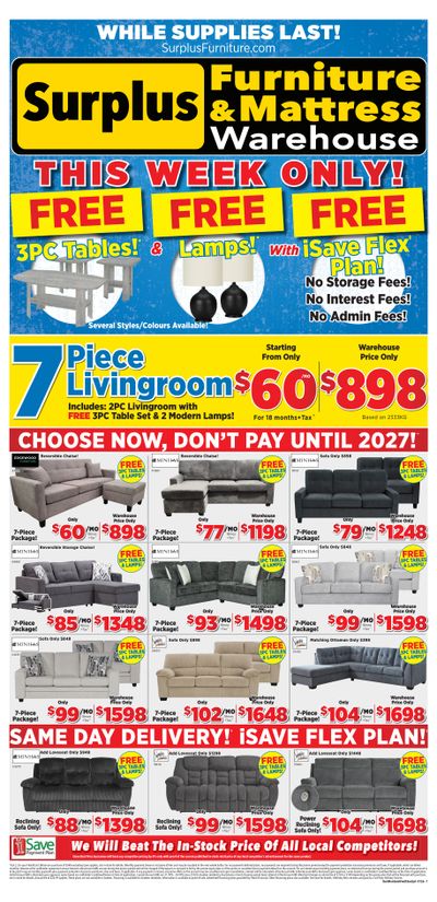 Surplus Furniture & Mattress Warehouse (Dartmouth, Charlottetown, Moncton, Saint John, Fredericton) Flyer December 29 to January 4