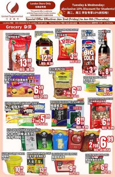 United Supermarket (London) Flyer January 2 to 8