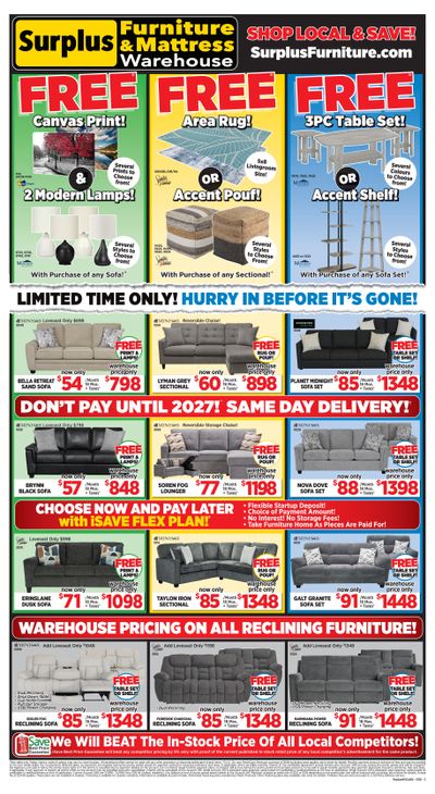 Surplus Furniture & Mattress Warehouse (Regina, Saskatoon, Prince Albert) Flyer January 5 to 25