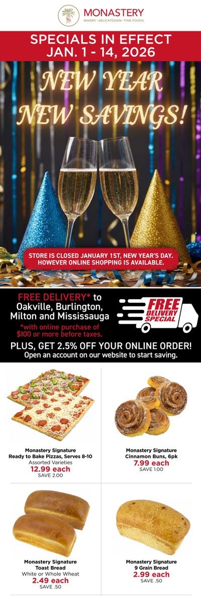 Monastery Bakery Flyer January 1 to 14