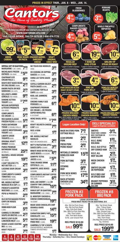 Cantor's Meats Flyer January 8 to 14