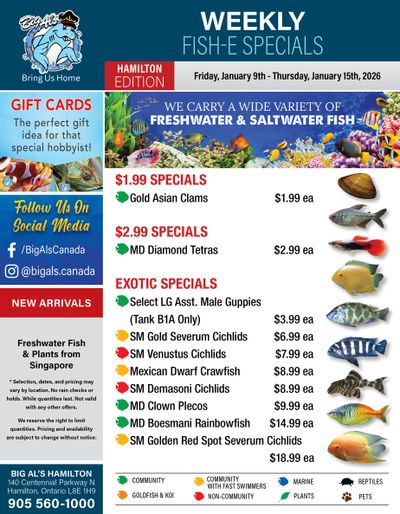 Big Al's (Hamilton) Weekly Specials January 9 to 15